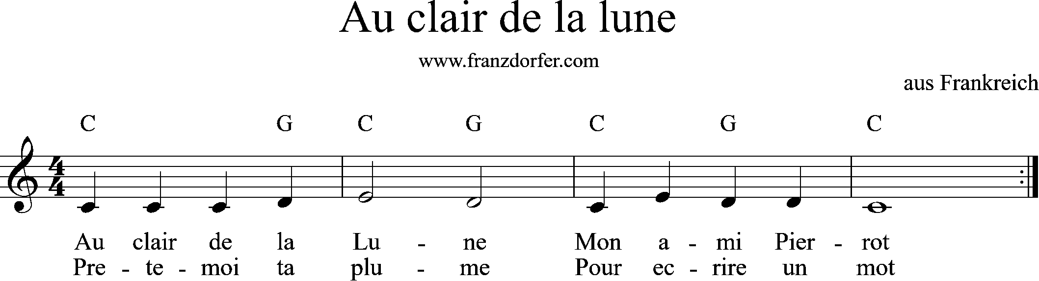 C-Dur, Au clair de la lune short